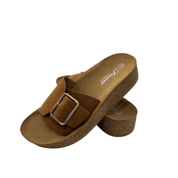 Forever Comfort Womens 7.5 Slip-On Platform Sandals Buckle Detail Cushioned Sole - Picture 7 of 15